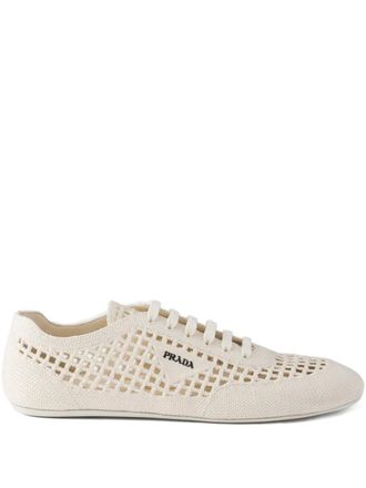 Prada round-toe lace-up sneakers - Neutrals
