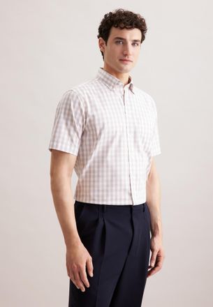 Seidensticker Businesshemd SEIDENSTICKER Comfort, Herren, Gr. 3XL47, normale &Auml;rmell&auml;ngen, beige (sand), 100% Baumwolle, kariert, comfort fit, gerader Abschluss, Hem