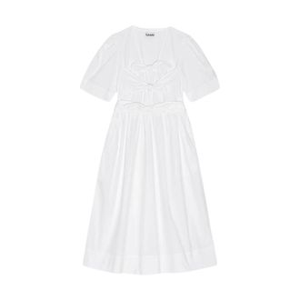 Ganni W0306 Stretch Katoenen Midi Jurk - Dames - Casual kleedjes - Wit - L - Katoen - Kleedjes