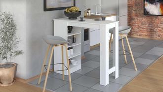 HOME AFFAIRE Bartisch »Valence, 120x50x150 cm, Küchentisch, Bartresen, Stehtisch, Bartheke« mit 4 Regalfächern, Eiche-Optik oder Weiss, Stilvoll und zeitloser