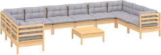 vidaXL Juego De Muebles De Jard&iacute;n 11 Pzas Y Cojines Madera Pino Gris Vidaxl