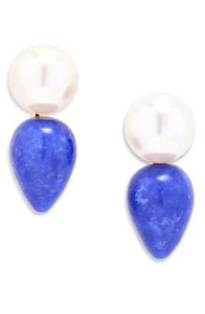 Lele Sadoughi Lapis Stone & Faux Freshwater Pearl Double Drop Earrings at Nordstrom