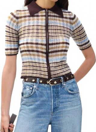 Rag & Bone Leva Plaid Zip Polo Sweater In Ivory Multi