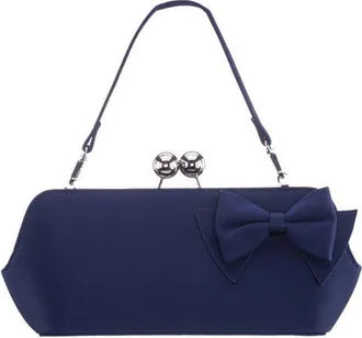 Nina Kenji Bow Satin Clutch in Navy at Nordstrom