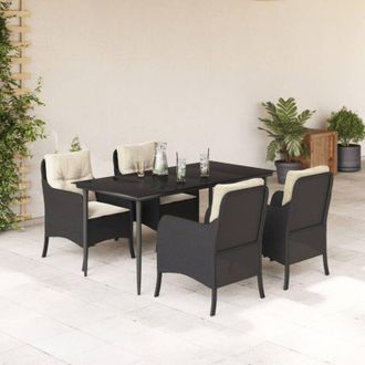 vidaXL Set De Muebles Jard&iacute;n 5 Pzas Con Cojines Rat&aacute;n Sint&eacute;tico Negro Vidaxl