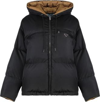 Prada Nylon Donsjas met Verstelbaar Koord - Dames - Gewatteerde jassen - Zwart - XS - Nylon - Jassen