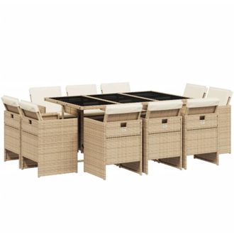 vidaXL Set Comedor De Jard&iacute;n 11 Pzas Con Cojines Rat&aacute;n Sint&eacute;tico Beige Vidaxl