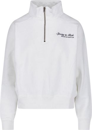 Sporty & Rich Cropped Sweater with High Collar and Embroidered Logo