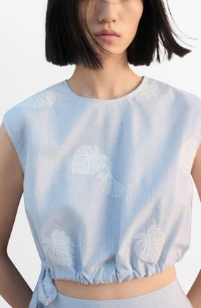 Mango Embroidered Crop Top in Blue at Nordstrom, Size X-Small