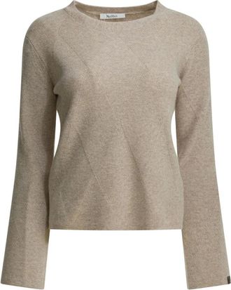 Max Mara Fijngebreide trui met ronde hals - Dames - Truien - Beige - Maat: L Kasjmier