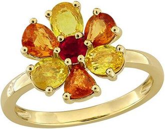 Rina Limor Gold Over Silver 2.95 Ct. Tw. Dark Orange Sapphire, Orange Sapphire, Yellow Sapphire Flower Ring