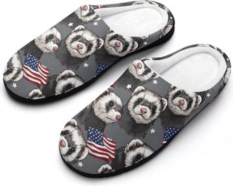 Generic Ferret U.S. Flag Funny Mens Cotton Slippers Soft Non-Slip Rubber Sole House Slipper Indoor Outdoor