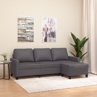vidaXL Sof&aacute; De 3 Plazas Con Taburete Cuero Sint&eacute;tico Gris 180 Cm Vidaxl