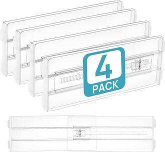 OEM Juego De 4 Separadores De Cajones, Aptos Para Ropa, 10 Cm De Alto, Extensibles Y Ajustables De 27 Cm A 43 Cm, Pl&aacute;stico Transparente, Adecuados Para Ar
