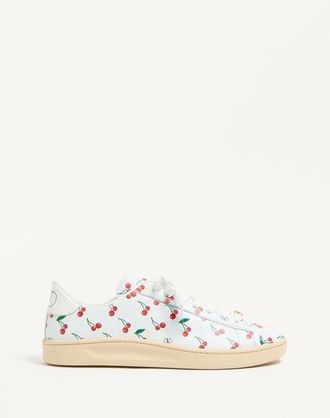 Valentino Garavani Royco Sneaker In Nappa Calfskin With Cherryfic Pattern Man WHITE 40.5