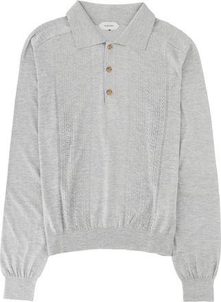 Versace Grey Polo Collar Cotton-Silk Knit Sweater