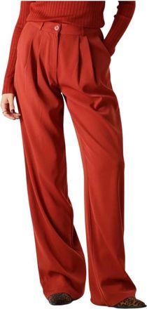 Ydence Rust Hoge Taille Rechte Pijp Broek - Dames - Wijde Broeken - Rood - XS - Broeken