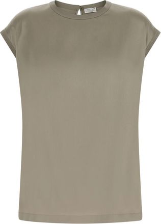 Brunello Cucinelli Monili Satijnen Blouse - Dames - Blouses - Groen - L - Satijn - Overhemden