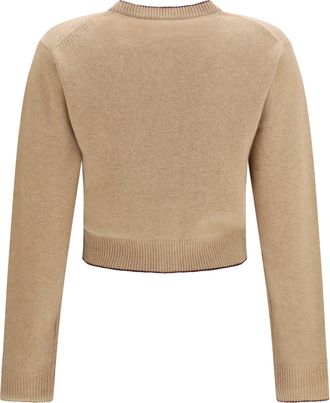Chlo&eacute; Womens Fitted Logo Cardigan Wool And Cashmere Bleached Brown Sweater