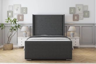 Sloomy Devonshire Dumfries Frame-Mattress-50 Upholstered Wingback Headboard in Dark Grey | Size: Double