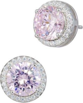 Savvy Cie Jewels Brilliant Cut Cubic Zirconia Halo Stud Earrings in Fancy Pink at Nordstrom Rack