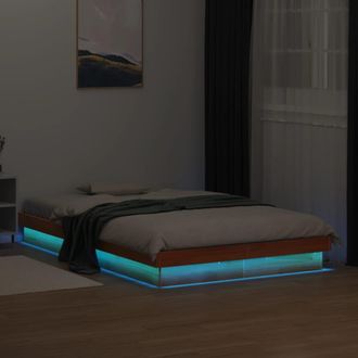 vidaXL Estructura De Cama Led Madera Maciza Pino Marr&oacute;n Cera 140x190cm Vidaxl