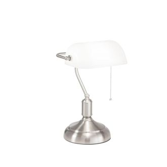 Luce-Ambiente-Design L&aacute;mpara de mesa de metal n&iacute;quel con pantalla de vidrio blanco