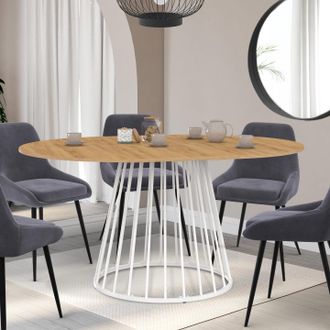 IDMarket Idmarket - Mesa De Comedor Redonda Extensible Yuna Para 4-8 Personas Con Tablero De Madera Y Pata De Alambre De Metal Blanco 110 - 150 Cm