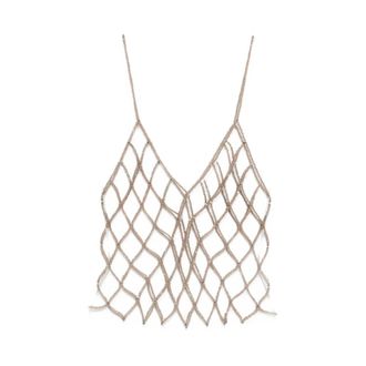 PANICALE Sleeveless Tops, female, Beige, Size: M Beaded Top