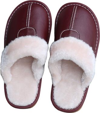 Generic Thick-Soled Womens Plush Cotton Slippers, Waterproof and Slip-Resistant,Burgundy,6.5 UK