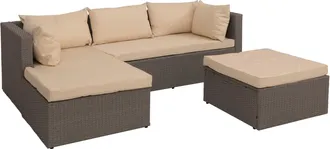 Hhg Non Utilizzato] Set Da Giardino Hhg 562, Salottino Terrazza Lounge, Polyrattan Stoffa/tessuto (180g/m&sup2;), Grigio Cuscini Beige