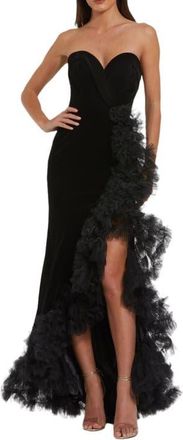 Mac Duggal Strapless Velvet Mermaid Gown with Ruffle Slit in Black at Nordstrom, Size 10