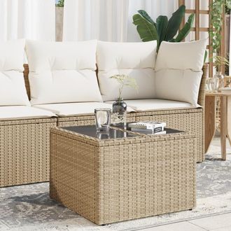 vidaXL Mesa De Jard&iacute;n Superficie De Vidrio Rat&aacute;n Pe Beige 55x55x37 Cm Vidaxl