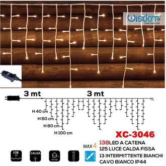 Trade Shop Trade Shop - Tenda Luminosa Natalizia 138 Led Luce Calda Fissa + Bianca Intermittente Xc-3046