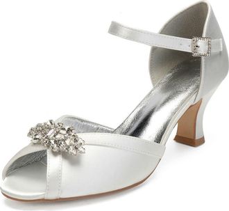 Generic Low Heel Wedding Shoes Heels Bridal Shoes Women Wedding Sandals Bridal Prom Party Dress Shoes 6.5Cm,Ivory,5 UK