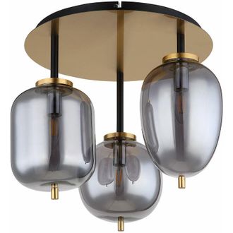 Globo Lighting Plafoniera plafoniera vetro 3 fiamme paralume vetro soggiorno lampada ottone, vetro metallo color ottone, 3 attacchi E14, DxH 46x36 cm