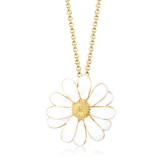 Ross-Simons Italian White Enamel Daisy Necklace in 18kt Gold Over Sterling