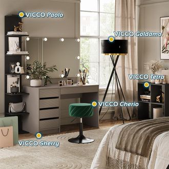 Vicco Tocador Sherry, Cachemira, 120 Cm Con Espejo Y Taburete