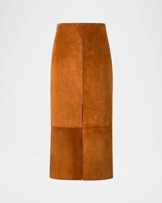 Akris Lamb Suede Slit Midi Pencil Skirt