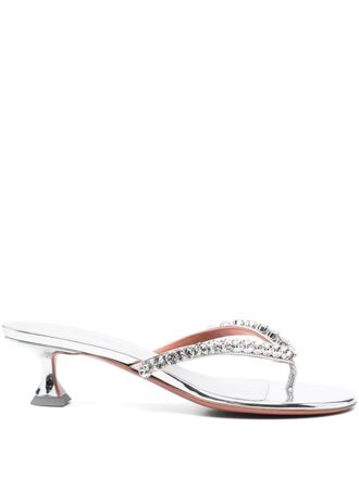 Amina Muaddi 45mm crystal-embellished mules - women - Calf Leather/Calf Leather/Calf Leather - 37.5 - Silver