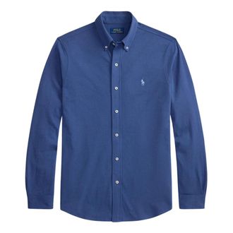 Ralph Lauren Geborduurd Pony Shirt - Heren - Casual Overhemden - Blauw - XL - Katoen - Overhemden