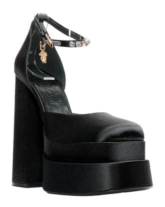Versace Womens Satin Aevitas Satin Gold Crystal Medusa Double Platform (Authentic Pre-Loved)
