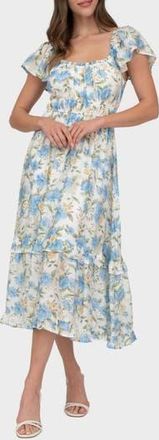 August Sky Flutter Sleeve Midi Dress in Blue Multi at Nordstrom Rack, Size Medium