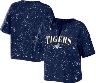 WEAR by Erin Andrews Womens WEAR by Erin Andrews Navy Jackson State Tigers Bleach Wash Splatter Cropped Notch Neck T-Shirt at Nordstrom, Size Xx-Large