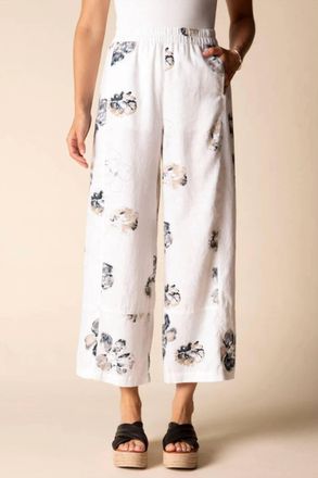 Habitat Linen Floral Seamed Crop Pant In White