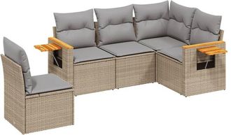 vidaXL Vidaxl - Juego De Sof&aacute;s Jard&iacute;n Con Cojines 5 Pzas Rat&aacute;n Sint&eacute;tico Beige