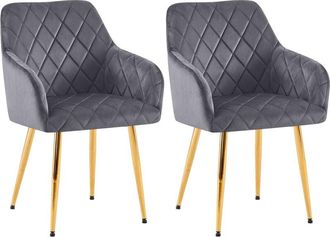 Clp Clp - Lote De 2 Sillas De Comedor Monett Terciopelo Gris Oscuro Metal Oro