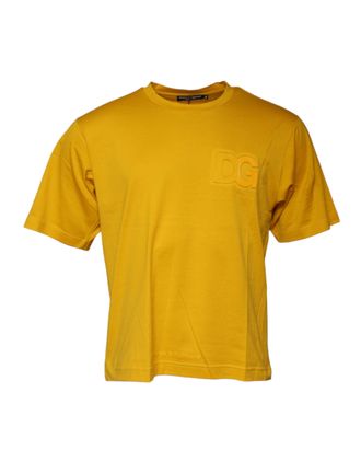 Dolce & Gabbana Mens Dark Yellow Logo Crew Neck Short Sleeves T-Shirt Cotton