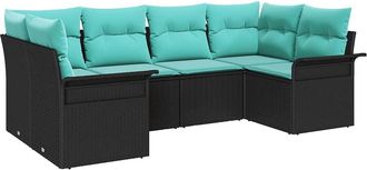 vidaXL Conjunto De Sof&aacute; De Jard&iacute;n 6 Uds. Negro Polirat&aacute;n Vidaxl