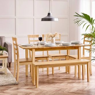 Furniturebox Salcombe Extending Oak Effect Table with 4 Chairs & 1 Large Bench in Brown